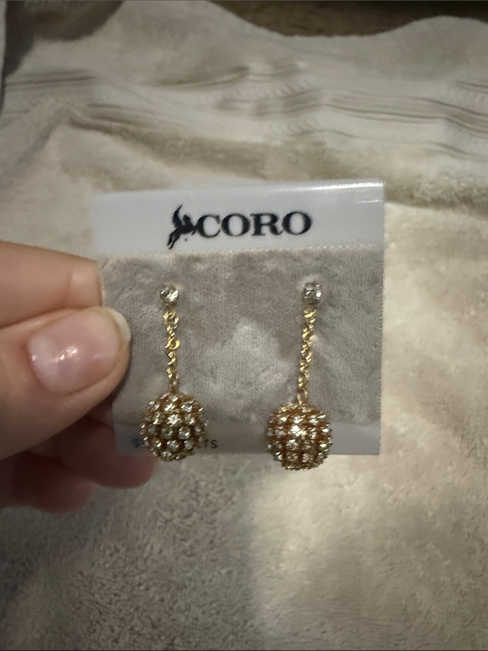 Coro Gold-Tone Crystal Drop Ball Earrings